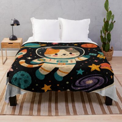 Cosmic Cat Explorer Through Space Throw Blanket