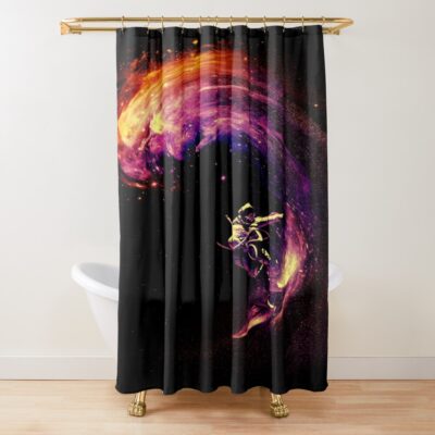 Space Surfing Across Cosmic Waves Shower Curtain